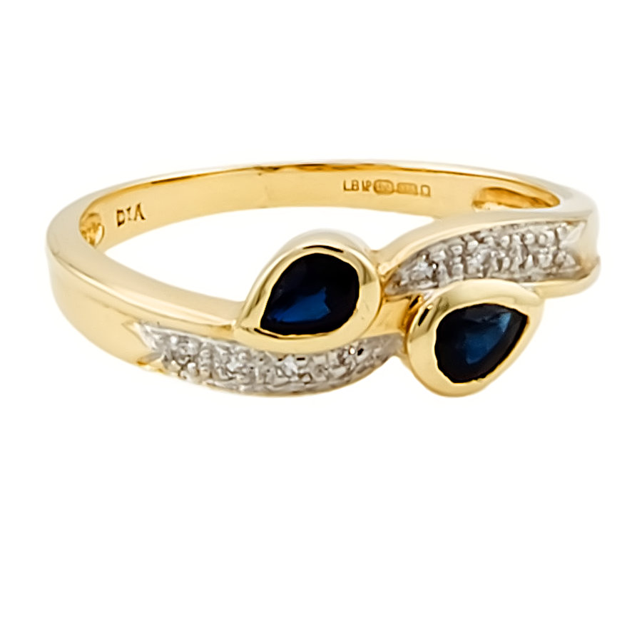 9ct gold Sapphire/Diamond 2 stone Ring size Q